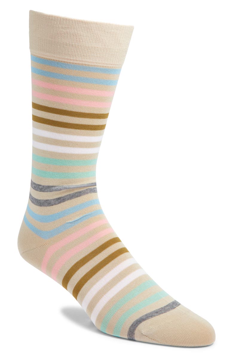 Pantherella Kilburn Stripe Cotton Blend Dress Socks, Main, color, Stone