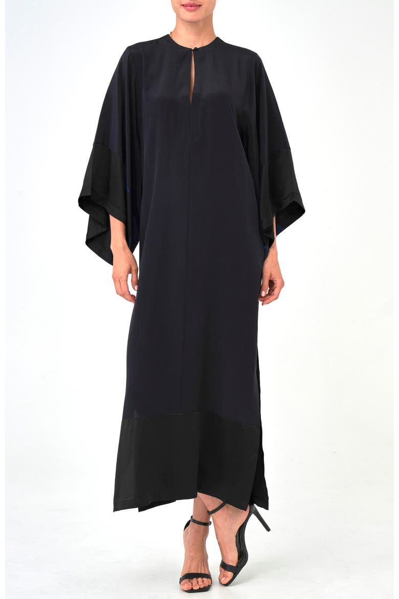 Wide Sleeve Silk Tunic Dress, Main, color, Black