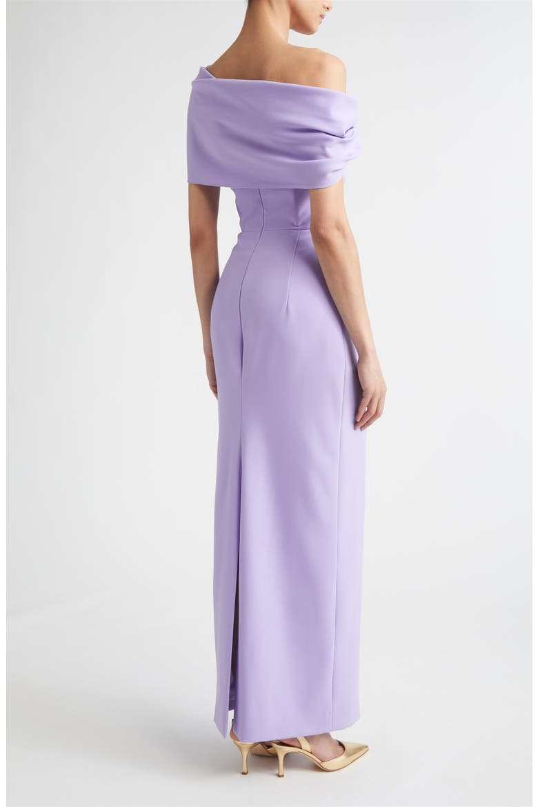 Sofia Draped Off the Shoulder Crepe Column Gown, Alternate, color, VIOLETA