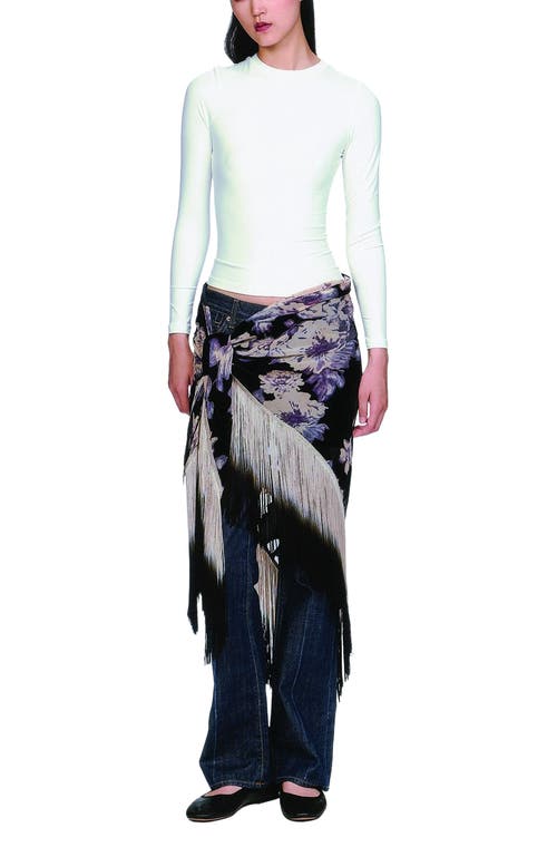 Anna Sui Cabbage Rose Devore Fringe Shawl In Black
