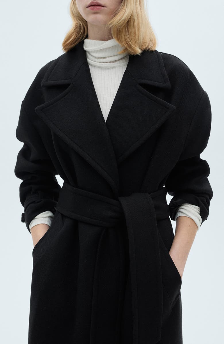 MANGO Manteco Oversize Wool Blend Maxi Coat, Alternate, color, Black