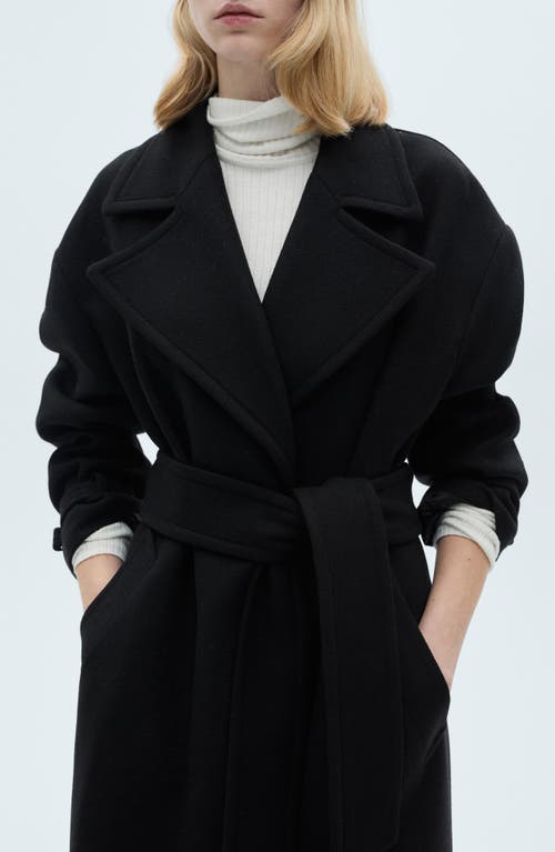 Mango Manteau Fait Main Avec Ceinture In Black