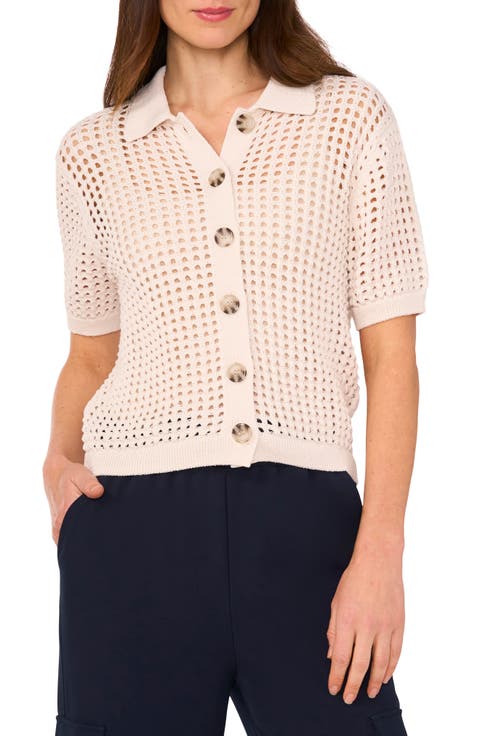 Openwork Short Sleeve Cardigan