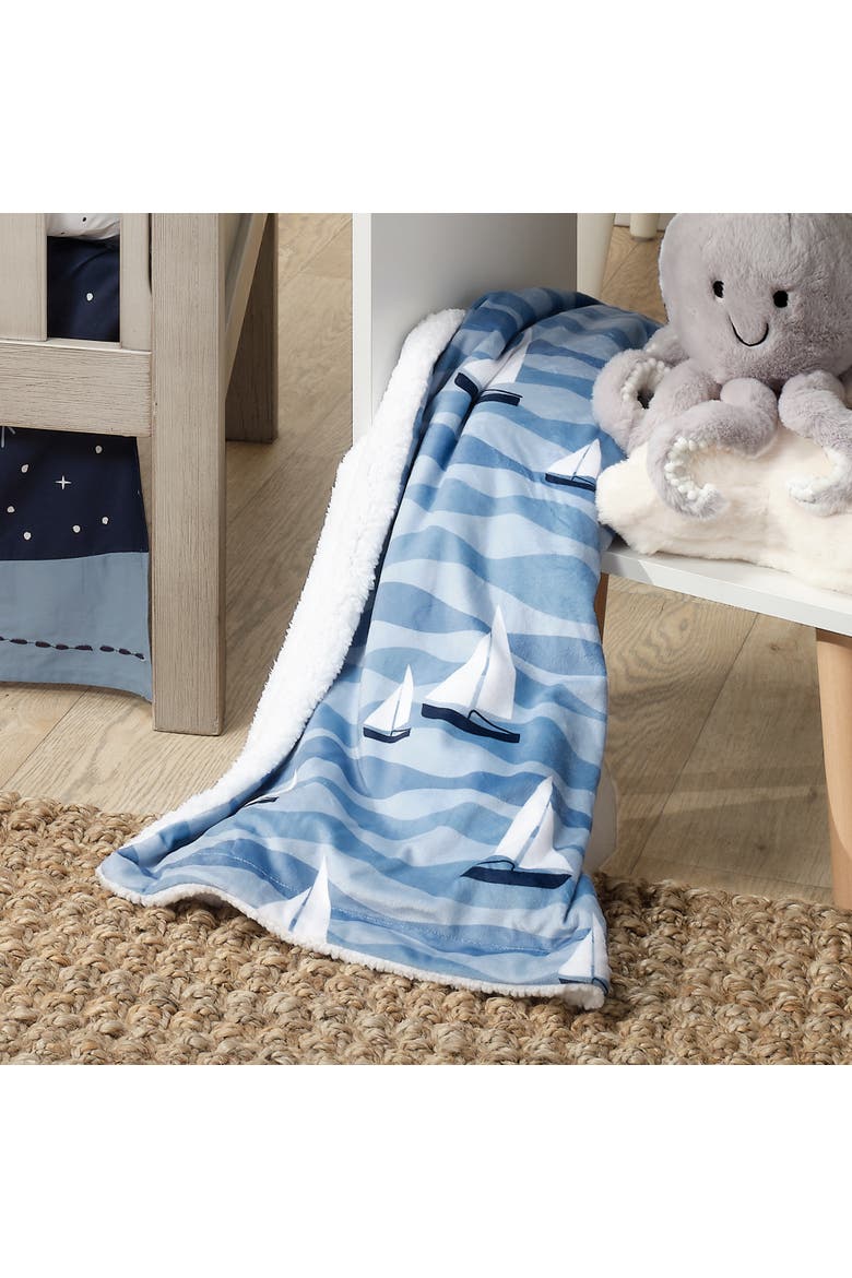 Little Skipper Soft Luxury Nautical Sailboat Fleece Baby Blanket, Alternate, color, Blue