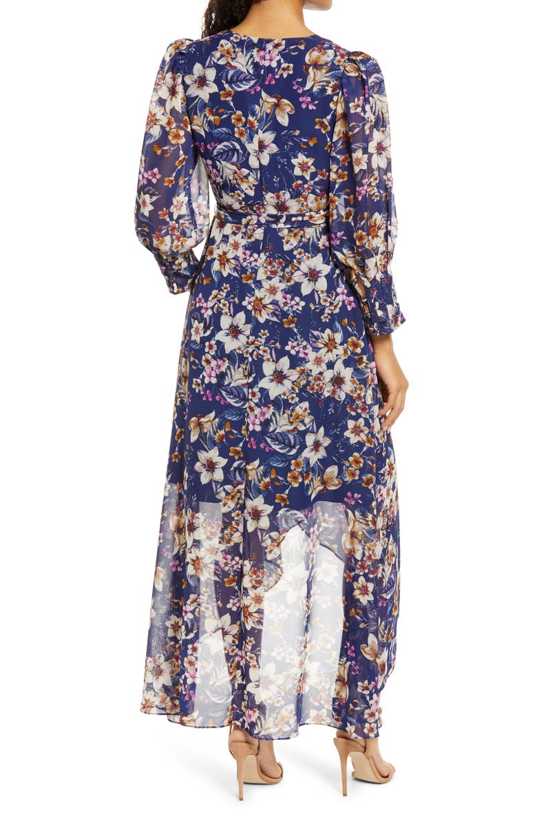 Eliza J Floral Print High-Low Faux Wrap Dress, Alternate, color, 