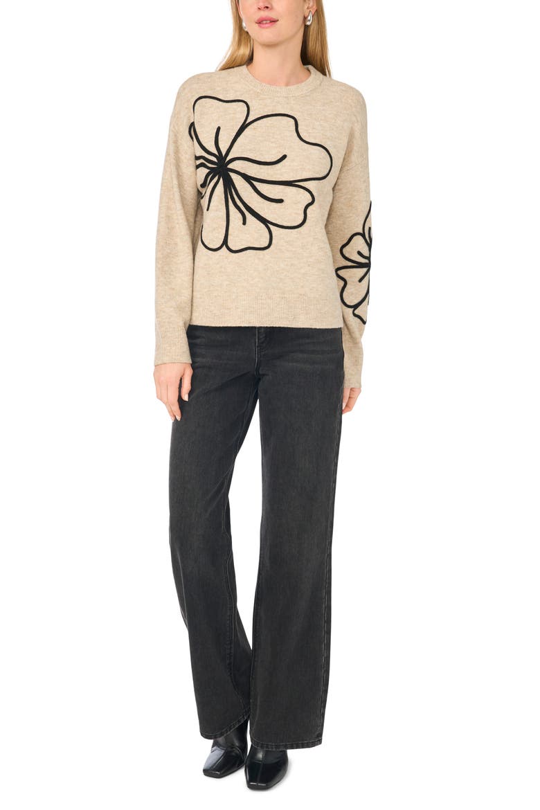 Floral Embroidered Crewneck Sweater, Alternate, color, OATMEAL