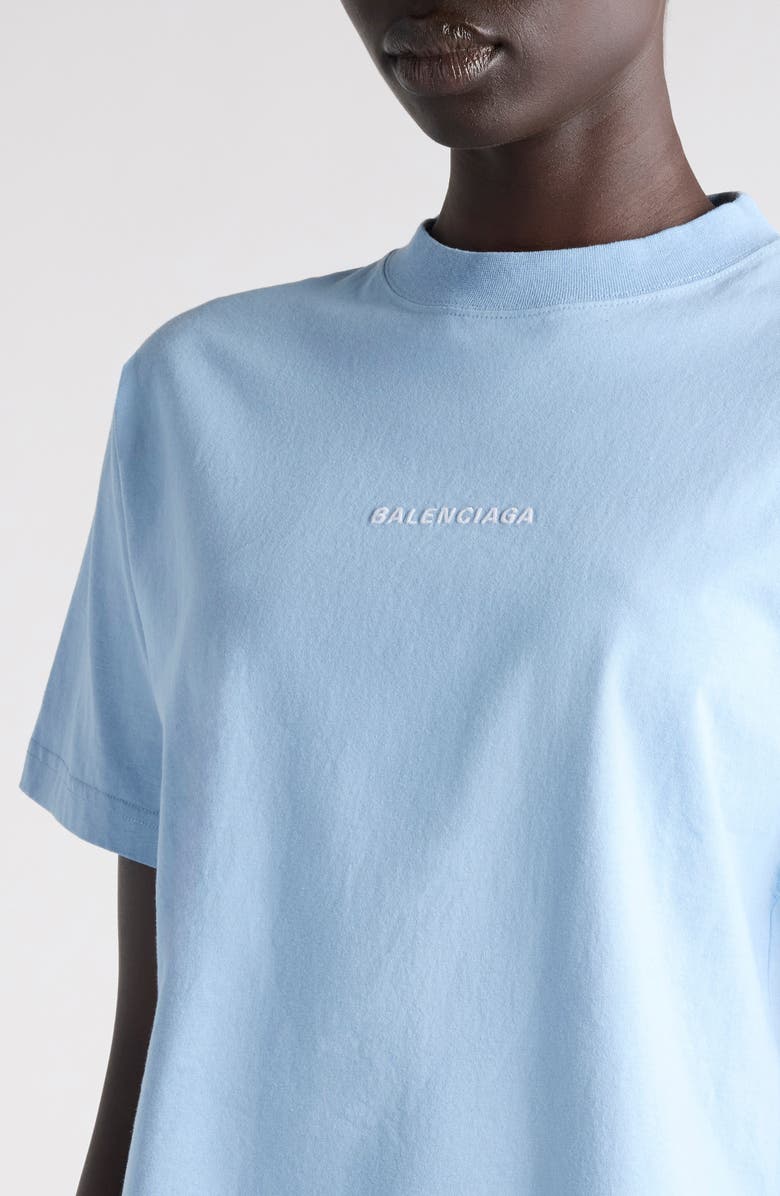 Balenciaga Medium Fit Embroidered Logo Graphic T-Shirt, Alternate, color, 4773 Light Blue/ White