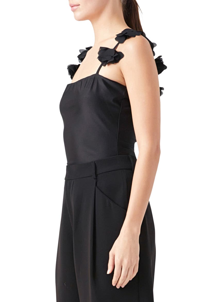 Rosette Shoulder Fitted Top, Alternate, color, BLACK