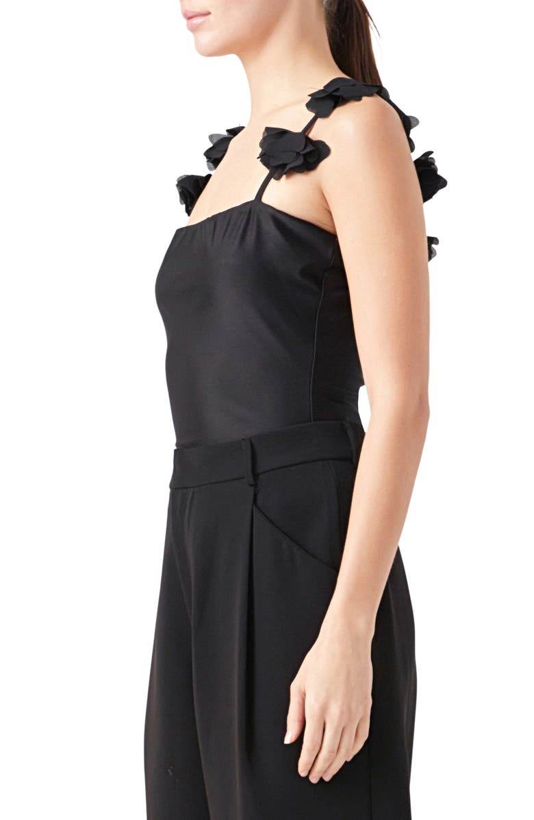 Endless Rose Rosette Shoulder Fitted Top, Alternate, color, Black