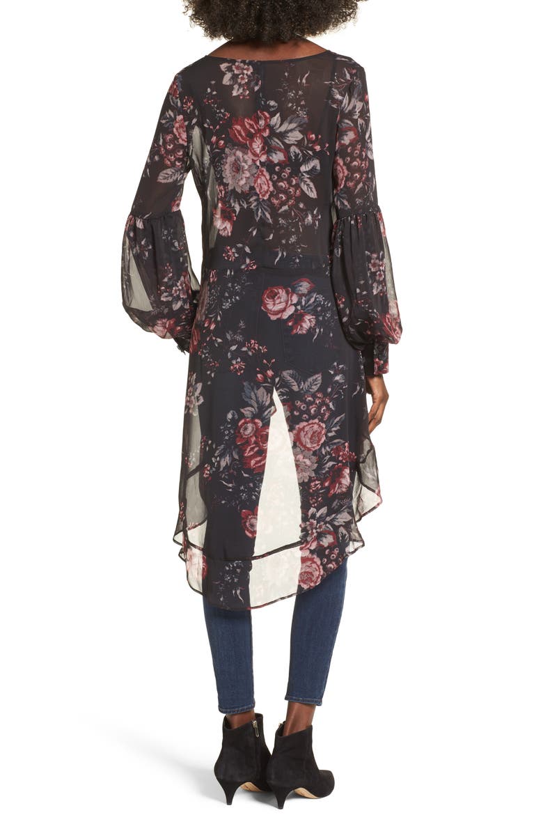 High/Low Ruffle Top, Alternate, color, BLACK PHOTO REAL FLORAL