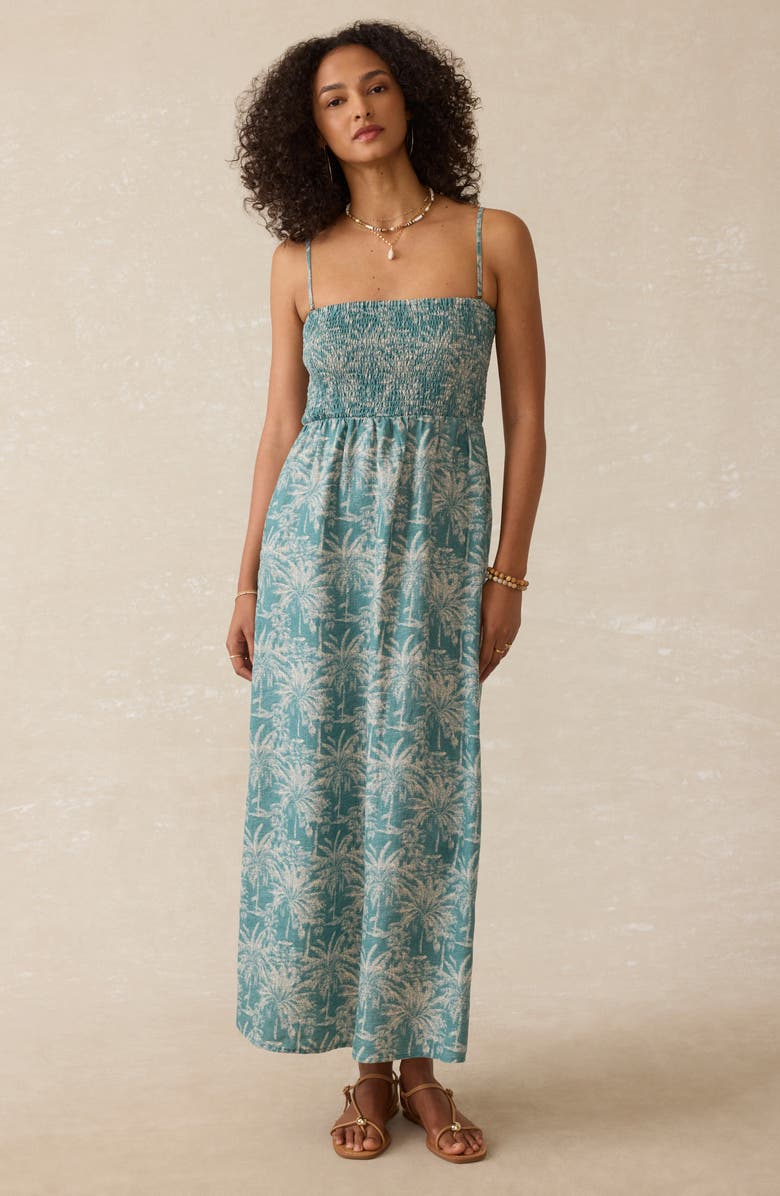 Faherty Sunrise Smocked Linen Sundress, Alternate, color, Maui Tropics