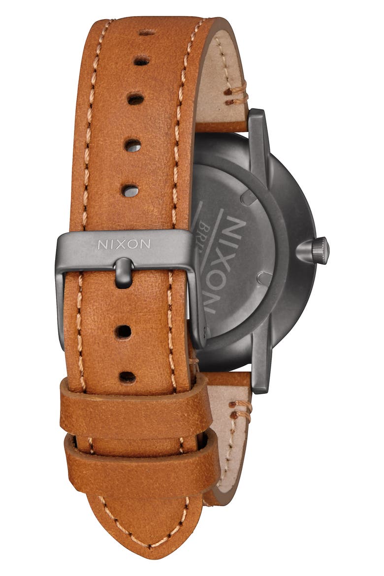 Porter Round Leather Strap Watch, 40mm, Alternate, color, GUNMETAL/ CHARCOAL/ TAUPE