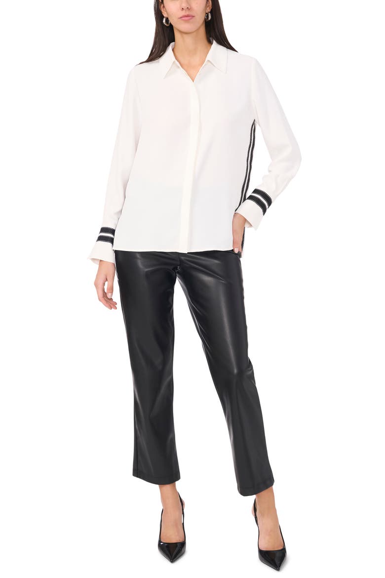 Contrast Stripe Button-Up Shirt, Alternate, color, NEW IVORY