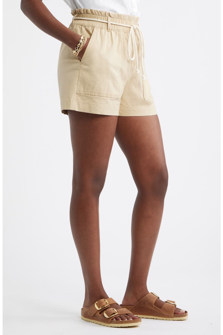 Cotton & Linen Blend Paperbag Waist Shorts, Alternate, color, TAN SHORE