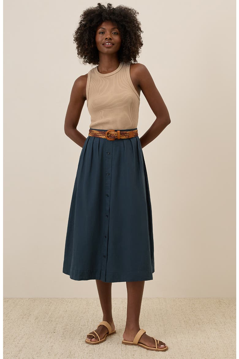 Organic Cotton Sunset Lightweight Cotton Button Skirt, Alternate, color, Midnight Blue