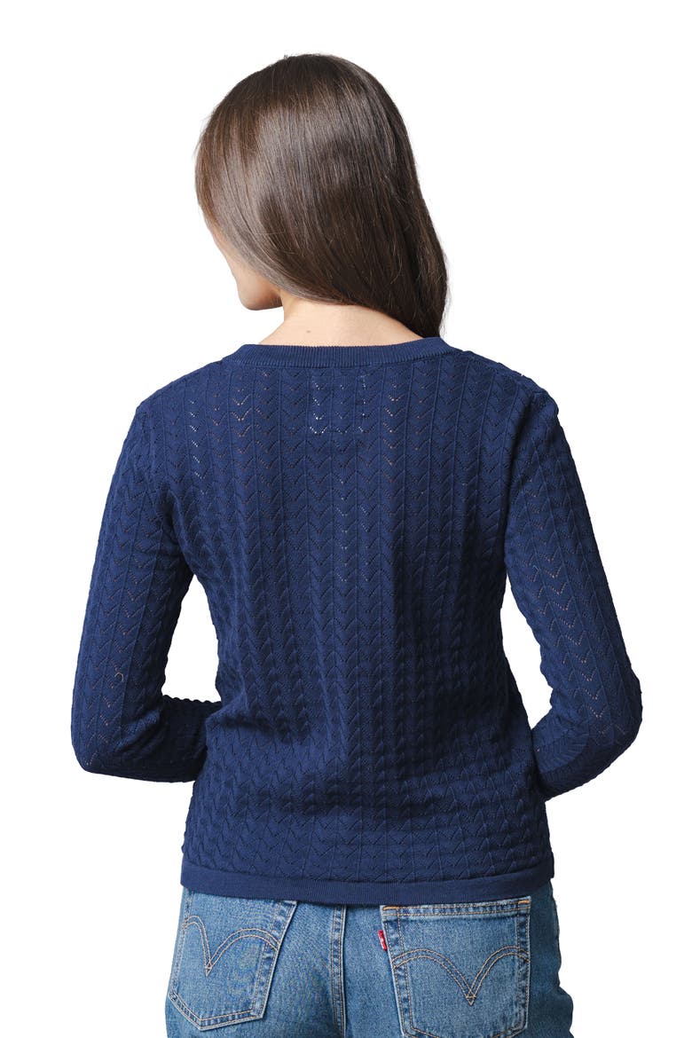 Organic Pointelle Sweater Cardigan, Alternate, color, Navy Pointelle