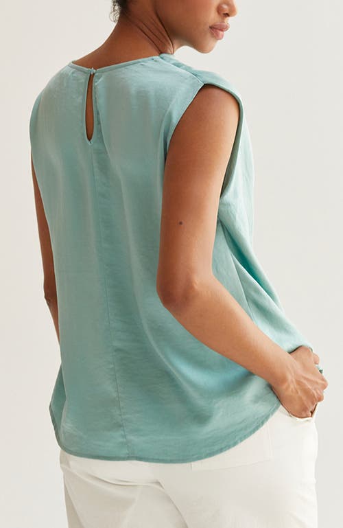Crescent Cowl Neck Crushed Satin Top In Green