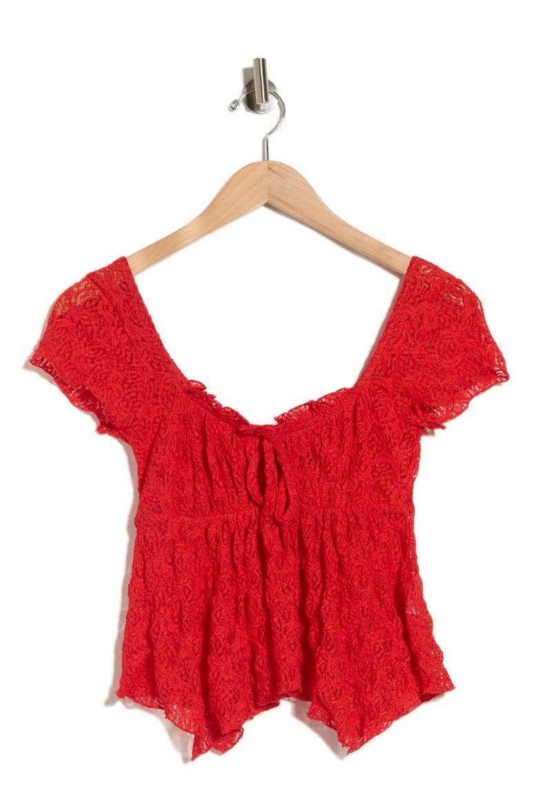 Piper Asymmetric Hem Stretch Lace Top, Alternate, color, RED