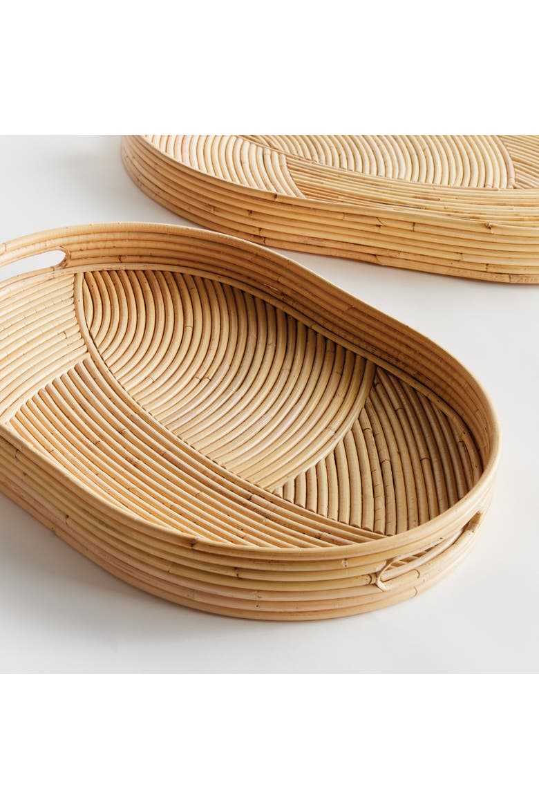 Jelani Cane Oval Decorative Trays Set of 2, Alternate, color, Beige