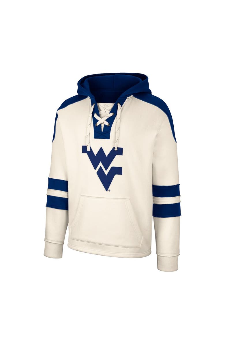COLOSSEUM Men's Colosseum Cream West Virginia Mountaineers Lace-Up 4.0 Vintage Pullover Hoodie, Alternate, color,