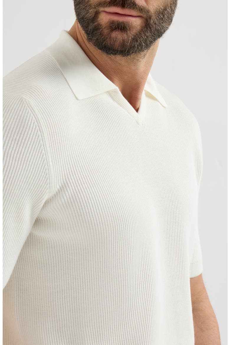Cotton English rib knit polo, Alternate, color, White