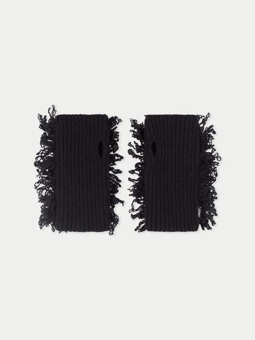 Gobi Mongolian Cashmere Loop-stitch Cashmere Fingerless Gloves In Black