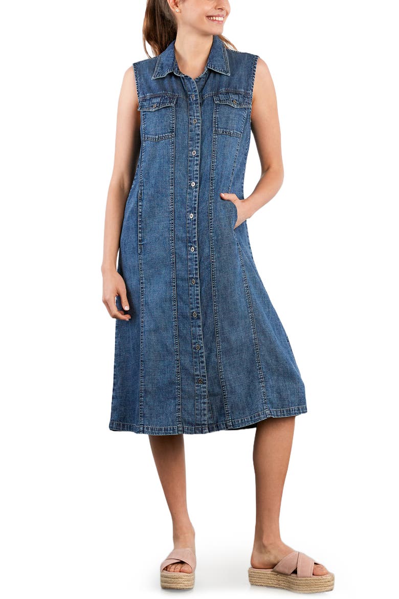 Seamed Sleeveless Denim Midi Shirtdress, Alternate, color, DENIM STEEL