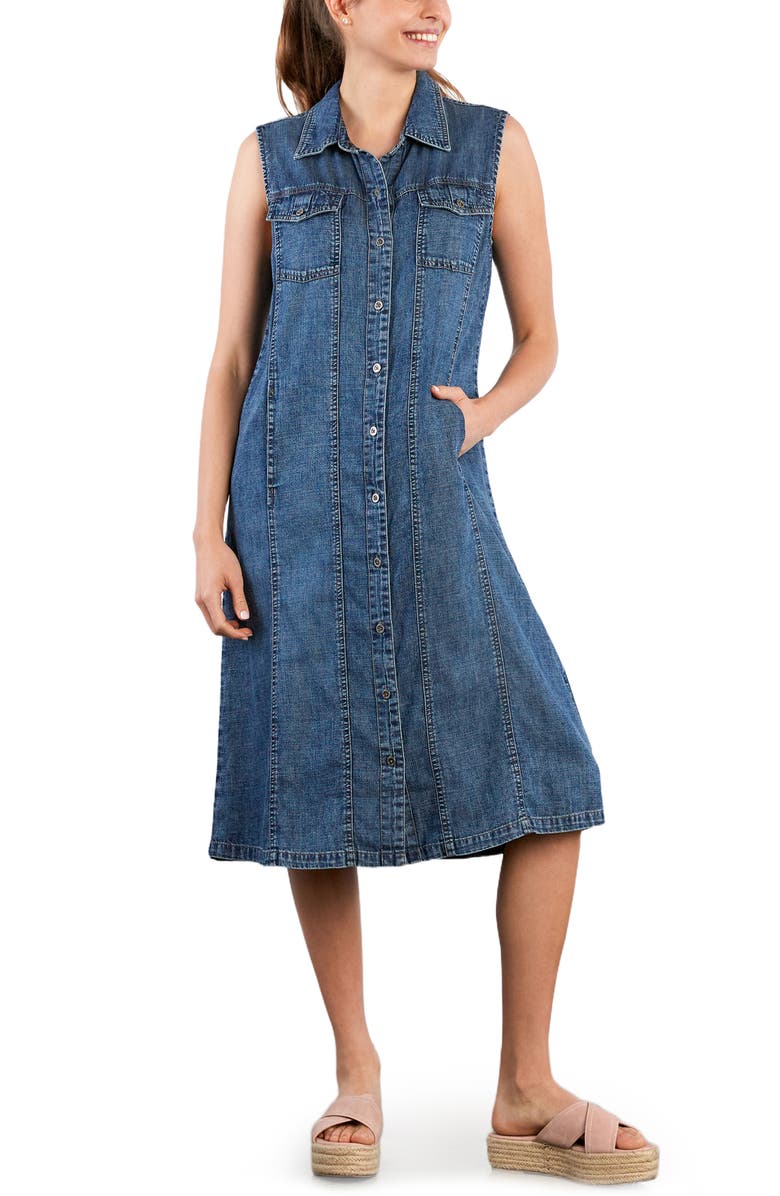 Wash Lab Denim Seamed Sleeveless Denim Midi Shirtdress, Alternate, color, Denim Steel