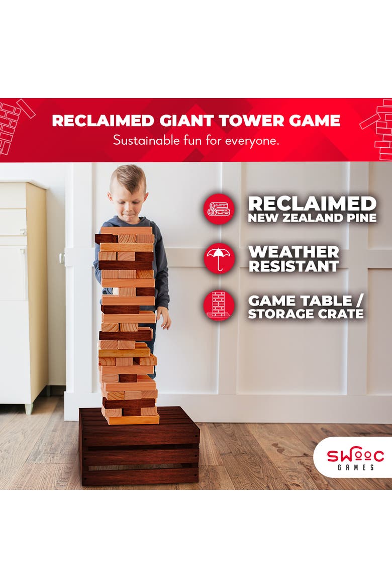 Reclaimed Wood Giant Tower Game, Alternate, color, Brown