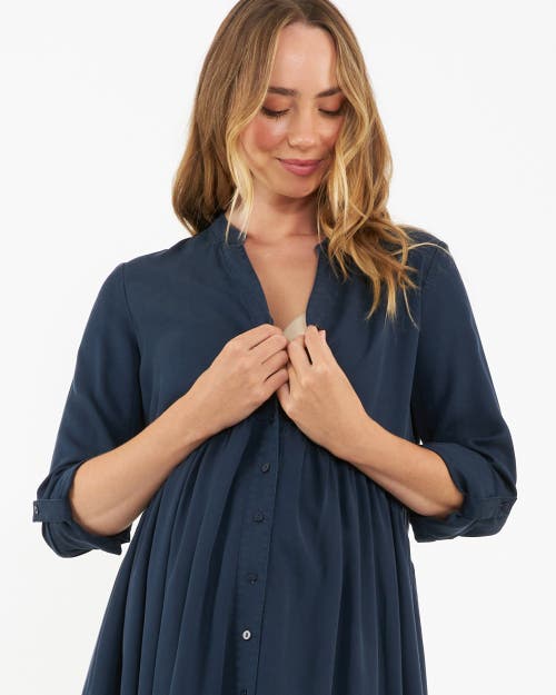 Ripe Maternity Stylish Navy Demi Tencel Shirtdress For Maternity And Nursing In Blue