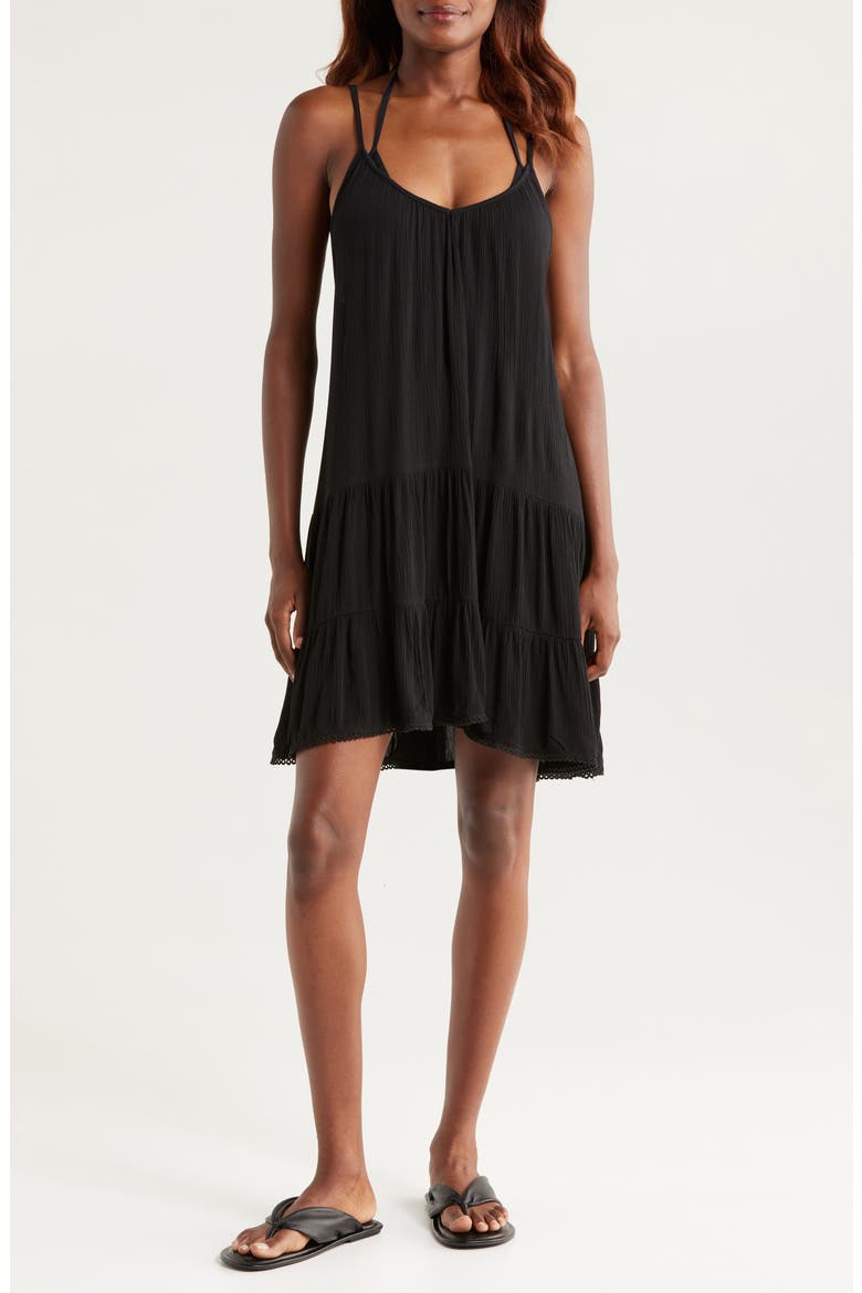 Tiered Crinkle Cover-Up Dress, Main, color, BLACK