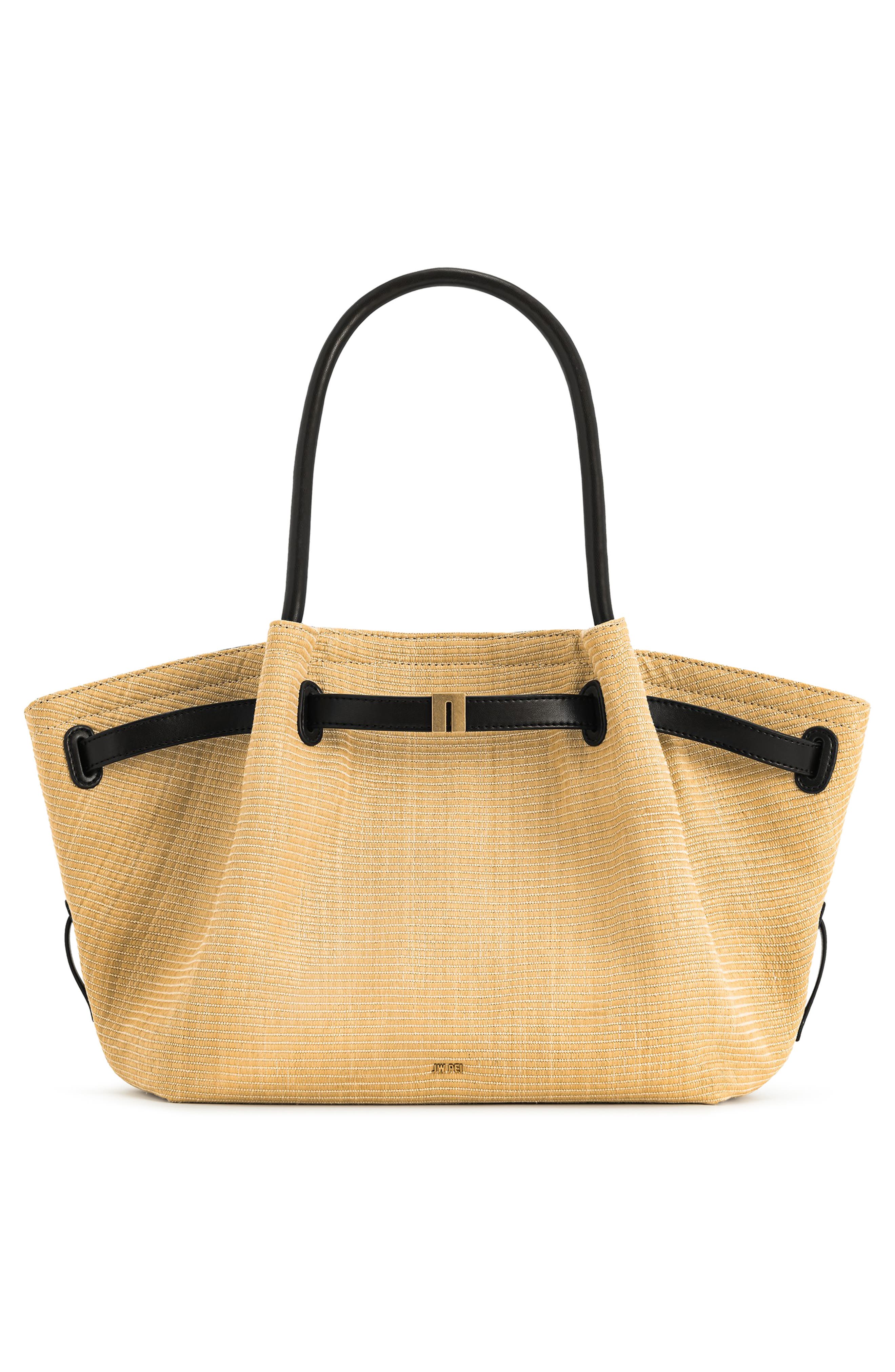 JW PEI Medium Hana Faux Straw Tote, Alternate, color, Brown Straw