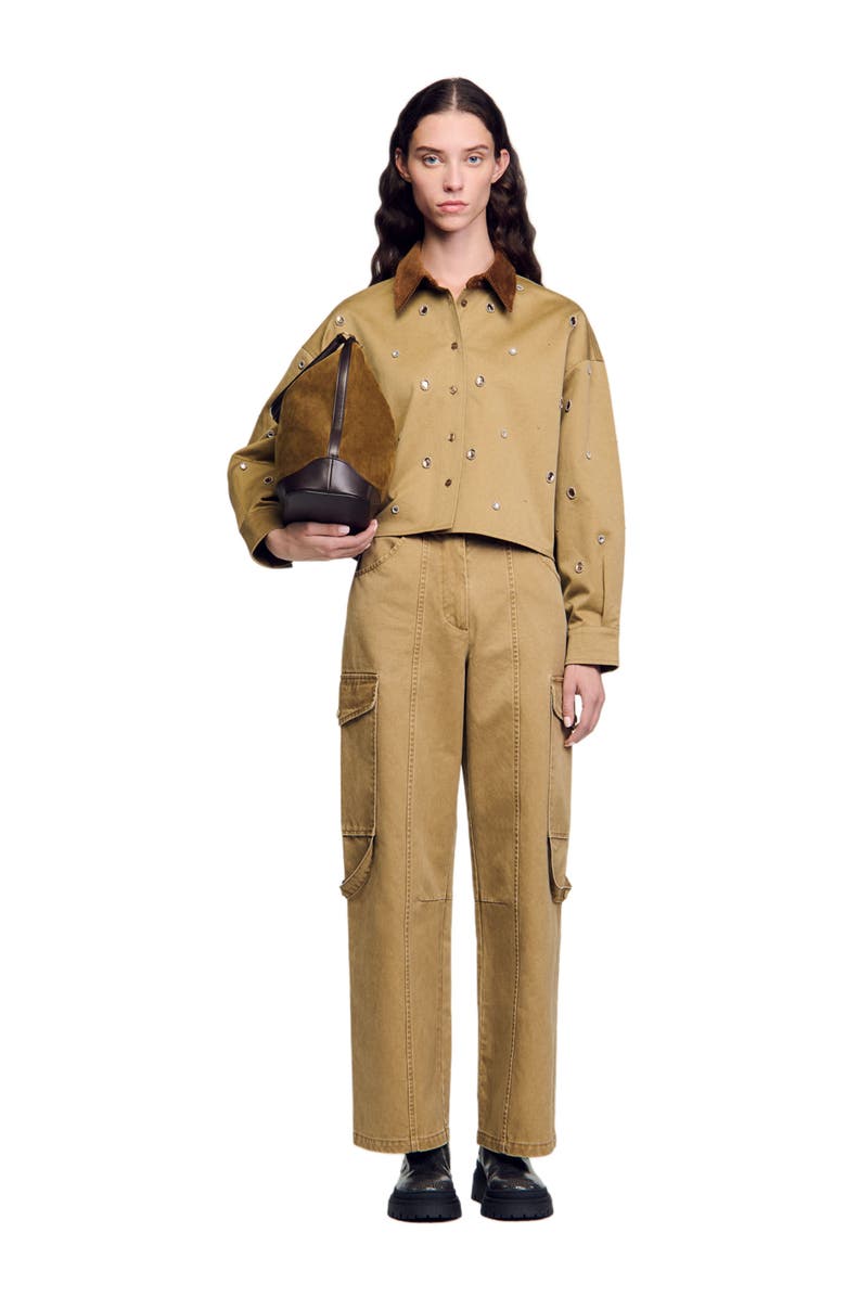 SANDRO Rhinestone cropped shirt, Alternate, color, 