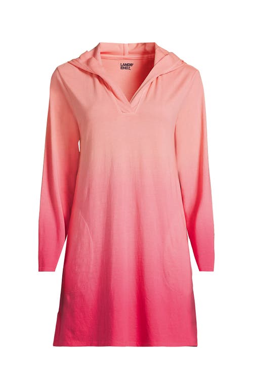 Lands' End Cotton Jersey Long Sleeve Hooded Swim Cover-up Dress In Coral Rose