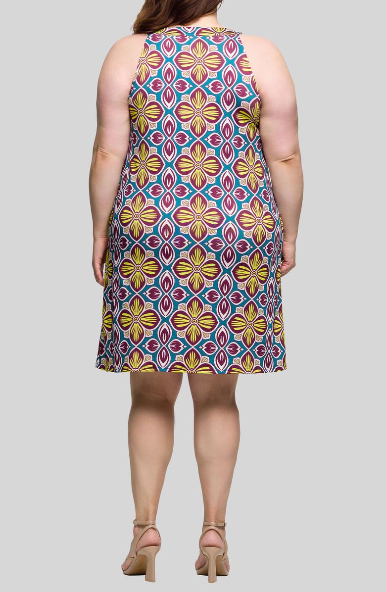 24seven Comfort Apparel Quatrefoil Floral Print U-Neck Sleeveless Dress, Alternate, color, Yellow Multi