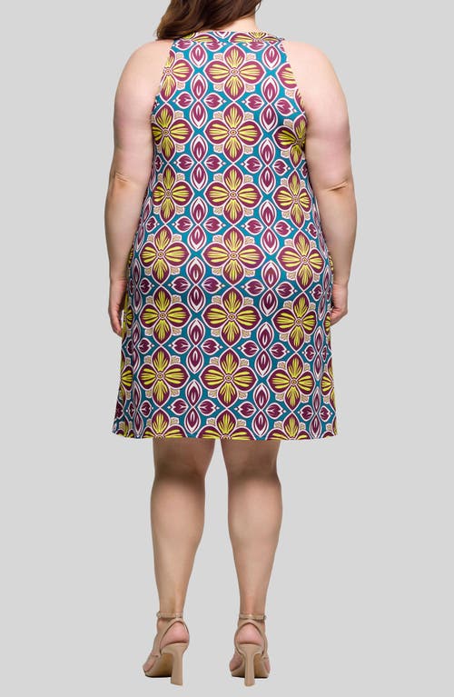 24seven Comfort Apparel Plus Size Print Sleeveless Knee Length Shift Dress In Yellow Multi