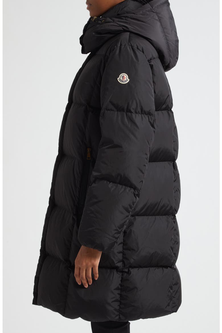 Litte Water Resistant Down Long Coat, Alternate, color, BLACK
