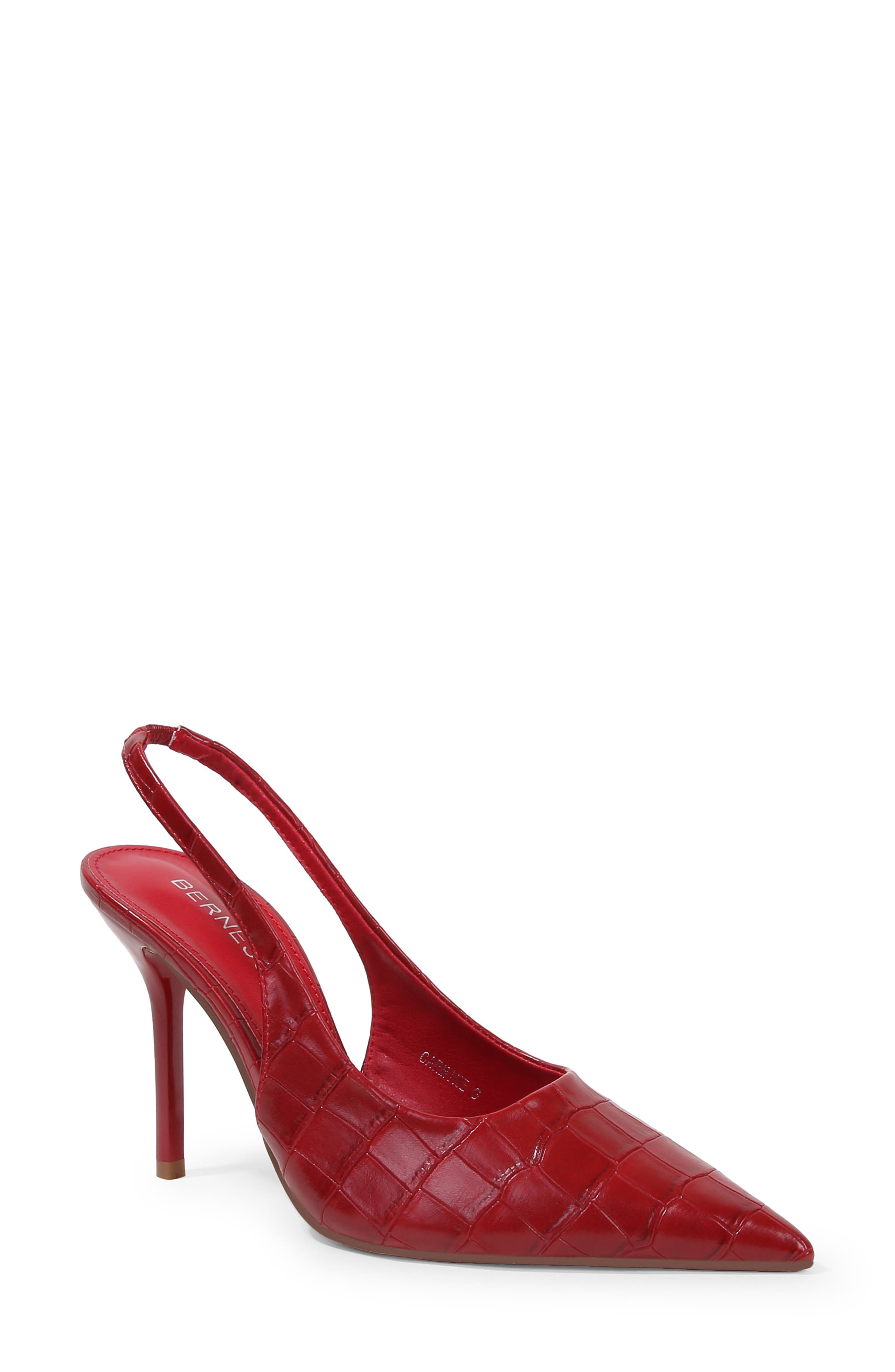 Carmine Croc Embossed Faux Leather Slingback Pump