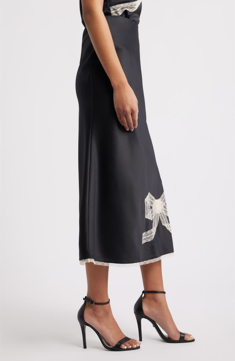 LoveShackFancy Vallis Lace Bow Midi Skirt, Alternate, color, Black