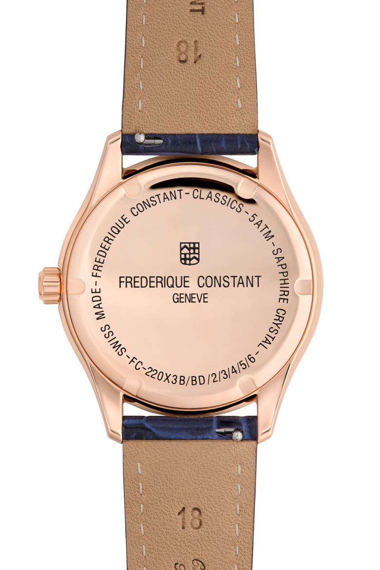 Classic Leather Strap Watch, 36mm, Alternate, color, BLUE/ ROSE GOLD