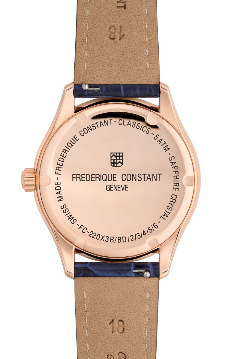 FREDERIQUE CONSTANT Classic Leather Strap Watch, 36mm, Alternate, color, Blue/ Rose Gold