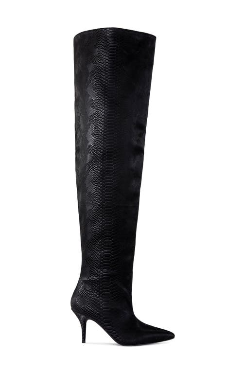 Azalea Wang Halina Snakeskin Embossed Thigh High Boot In Black