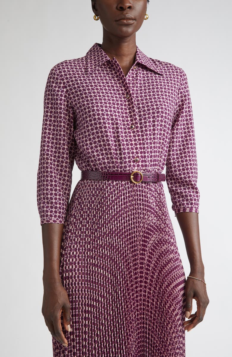 ST. JOHN Print Pleated Shirtdress, Alternate, color, Boysenberry/ Rose Quartz Multi