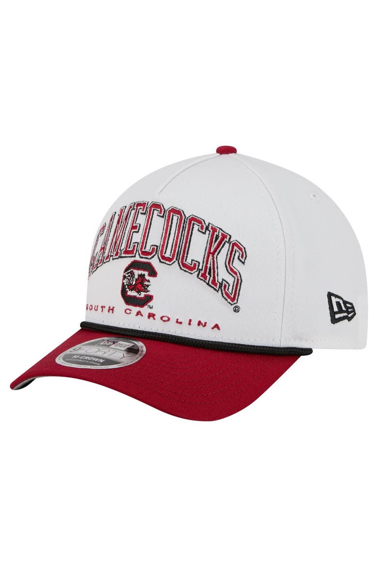 Men's New Era White/Garnet South Carolina Gamecocks Arch Two-Tone Rope 9FORTY A-Frame M-Crown Adjustable Hat, Main, color, White