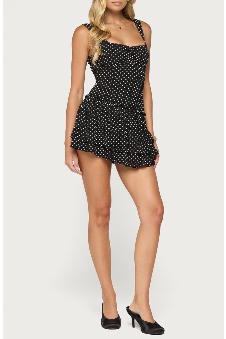Mercedez Polka Dot Romper, Alternate, color, BLACK