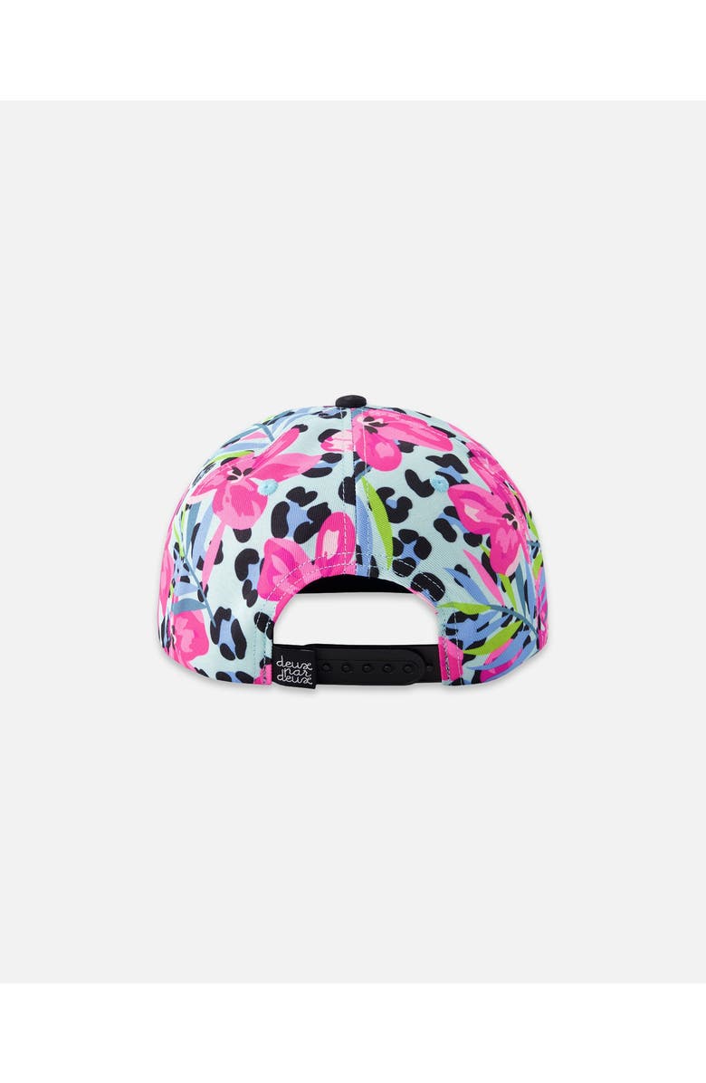 Deux par Deux Flat Brim Floral and Leopard Print Cap, Alternate, color, Blue Floral And Leopard Print