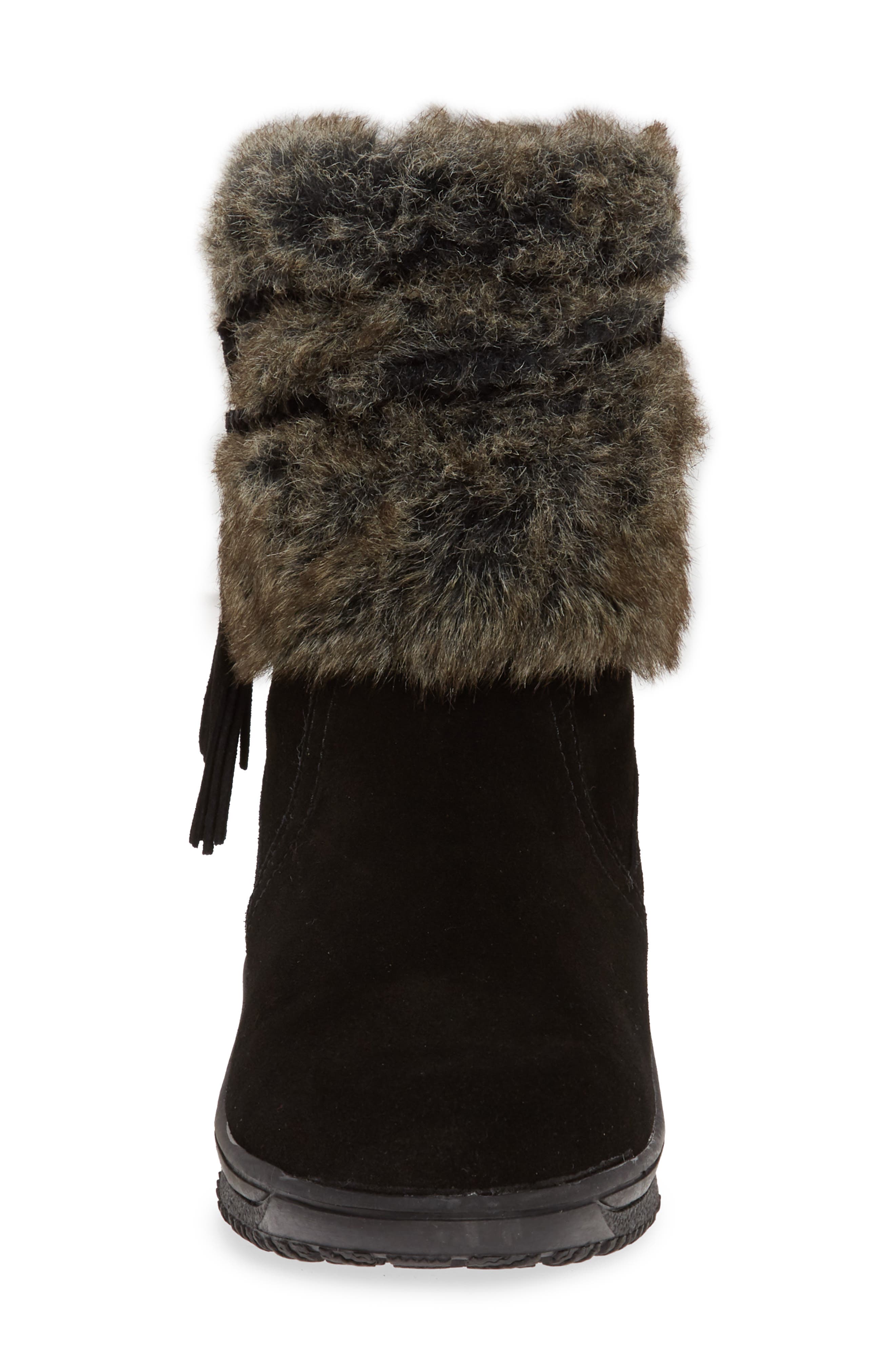 Minnetonka Everett Water Resistant Suede & Faux Fur Boot, Alternate, color, Black Suede/ Faux Fur