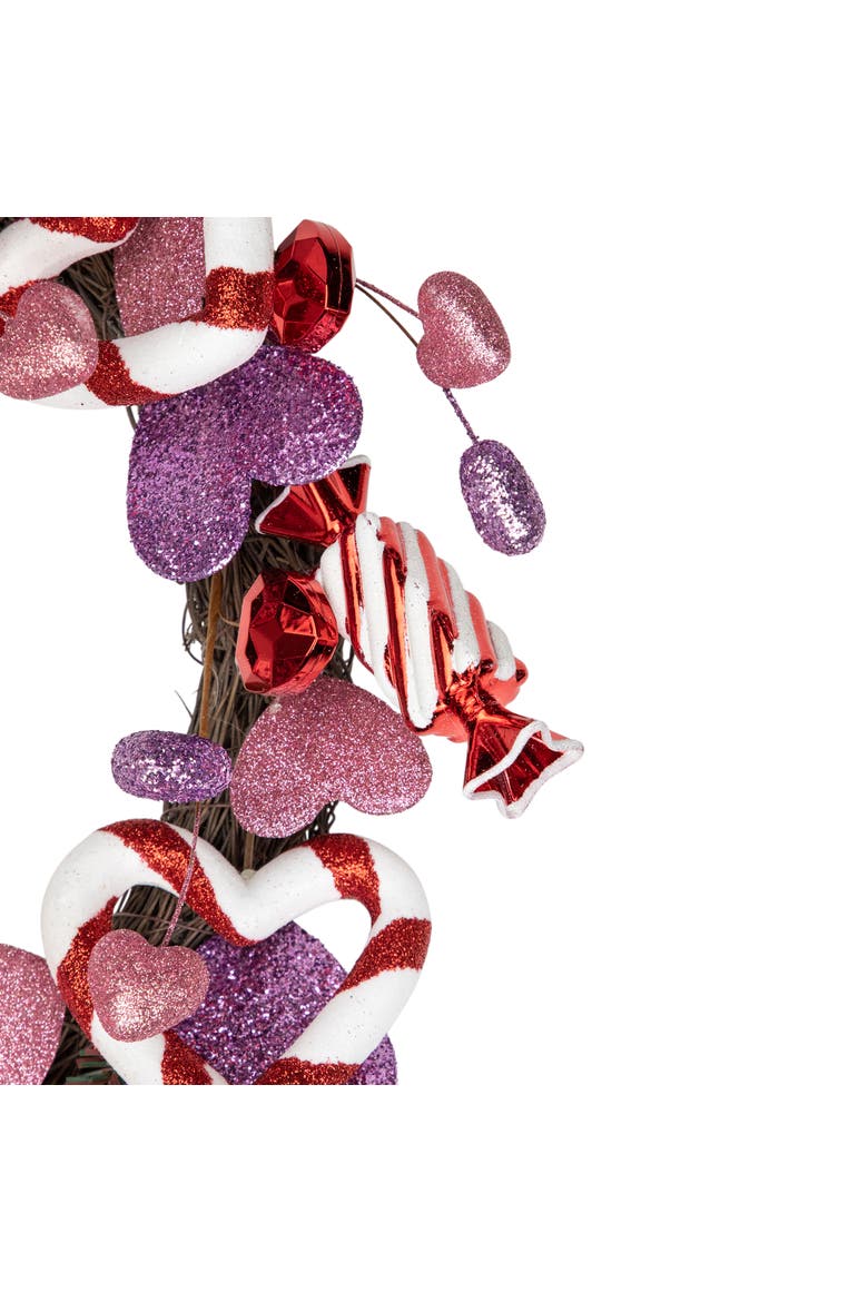 Candies and Hearts Valentine's Day Small Artificial Wreath - 16" - Purple, Alternate, color, Pink