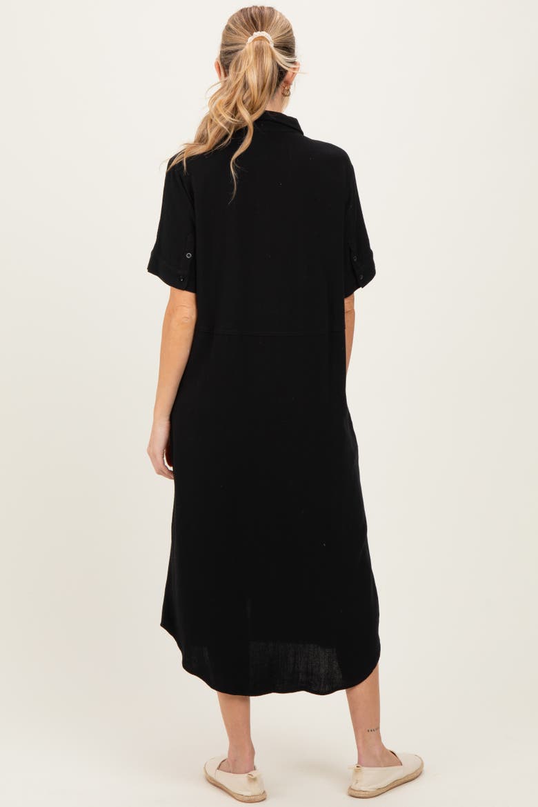 Button Down Midi Shirt Dress, Alternate, color, Black