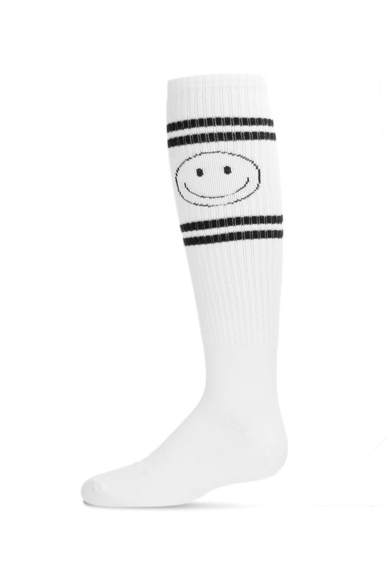 Athletic Smiley Knee High Socks, Main, color, White